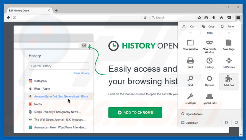Removendo os anúncios History Open do Mozilla Firefox passo 1