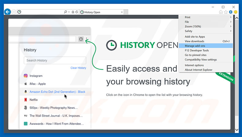 Removendo os anúncios History Open do Internet Explorer passo 1