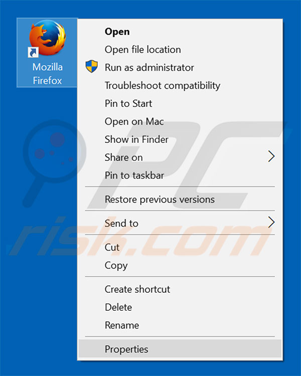 Removendo pwr-search.com do atalho do Mozilla Firefox passo 1