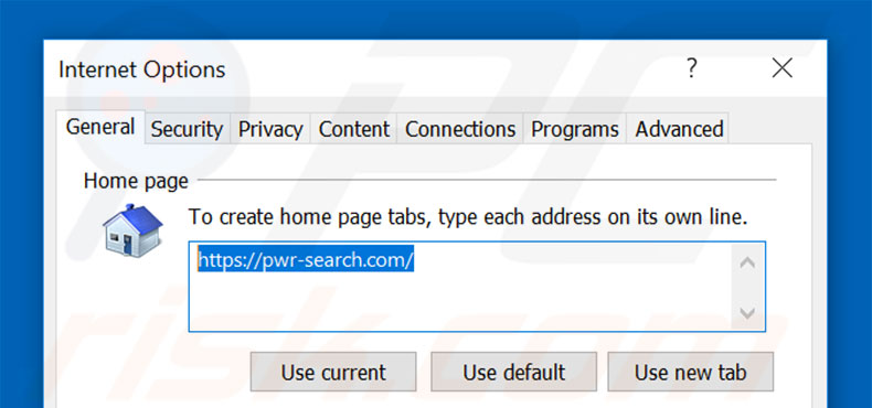 Removendo a página inicial pwr-search.com do Internet Explorer