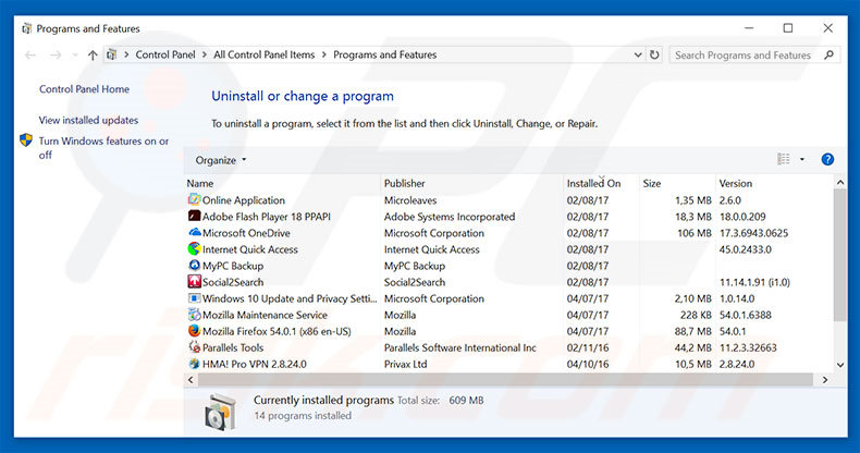 desinstalar o adware Search Awesome através do Painel de Controlo