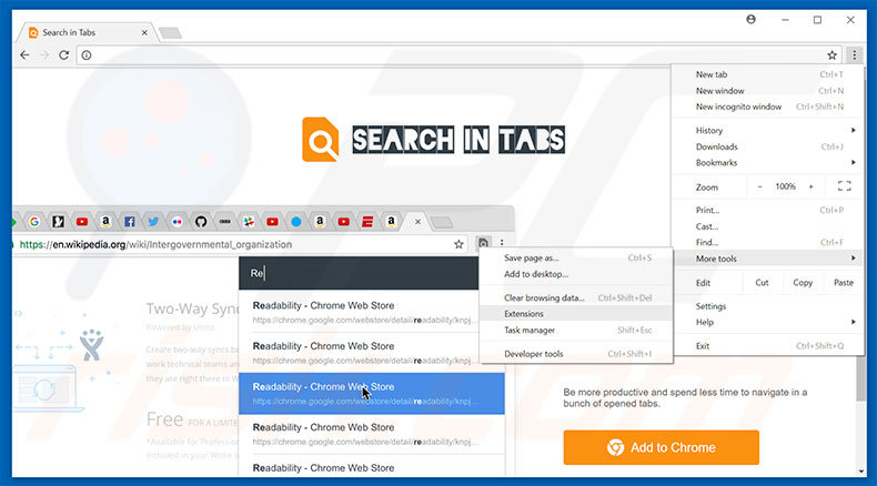 Removendo os anúncios Search In Tabs do Google Chrome passo 1