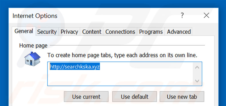 Removendo a página inicial searchkska.xyz do Internet Explorer