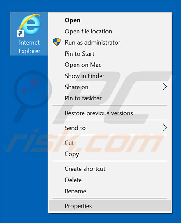 Removendo secure-surf.net do atalho do Internet Explorer passo 1