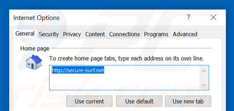 Removendo a página inicial secure-surf.net do Internet Explorer