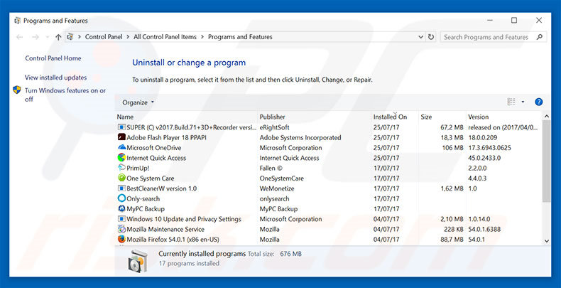 desinstalar o sequestrador de navegador secure-surf.net via Painel de Controlo