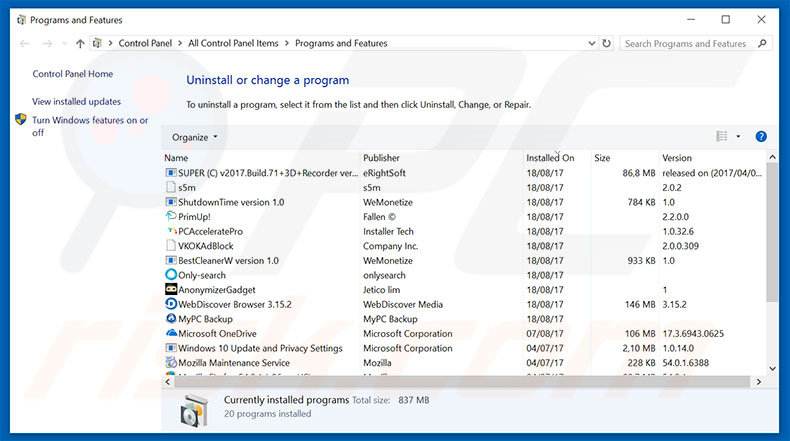 Desinstalar o adware You may have suspicious activity on your PC via Painel de controlo