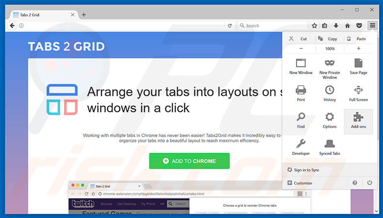 Removendo os anúncios Tabs2Grid do Mozilla Firefox passo 1