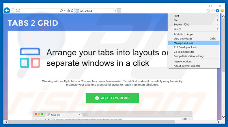 Removendo os anúncios Tabs2Grid do Internet Explorer passo 1