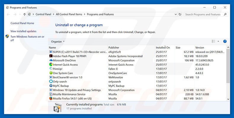 WARNING! Desinstalar o adware Your Windows Has Been Blocked via Painel de Controlo