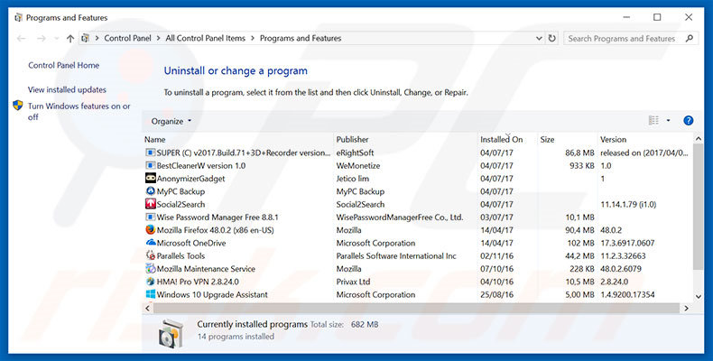 Warning - Your Computer Is Infected! desinstalar o adware via Painel de Controlo