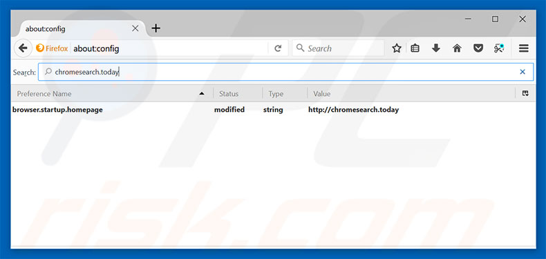 Removendo a página inicial chromesearch.today e motor de pesquisa padrão do Mozilla Firefox