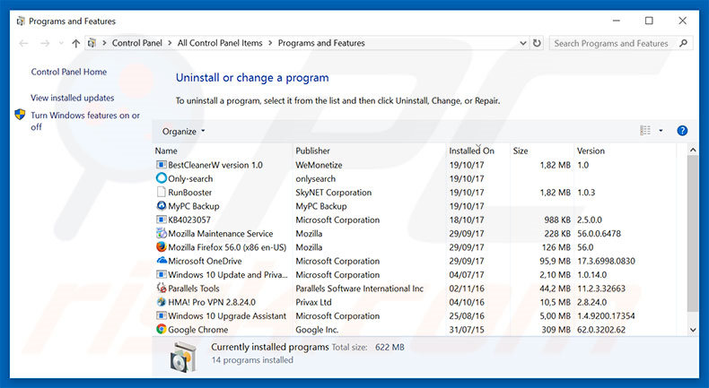 desinstalar o sequestrador de navegador chromesearch.today via Painel de Controlo