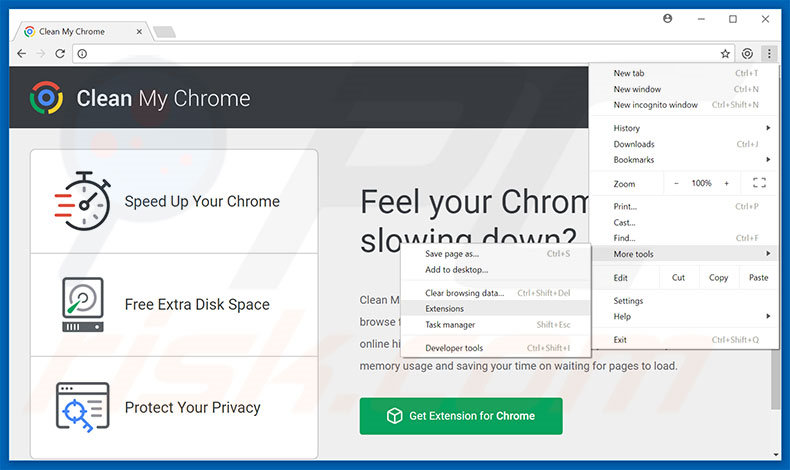 Removendo os anúncios Clean My Chrome do Google Chrome passo 1