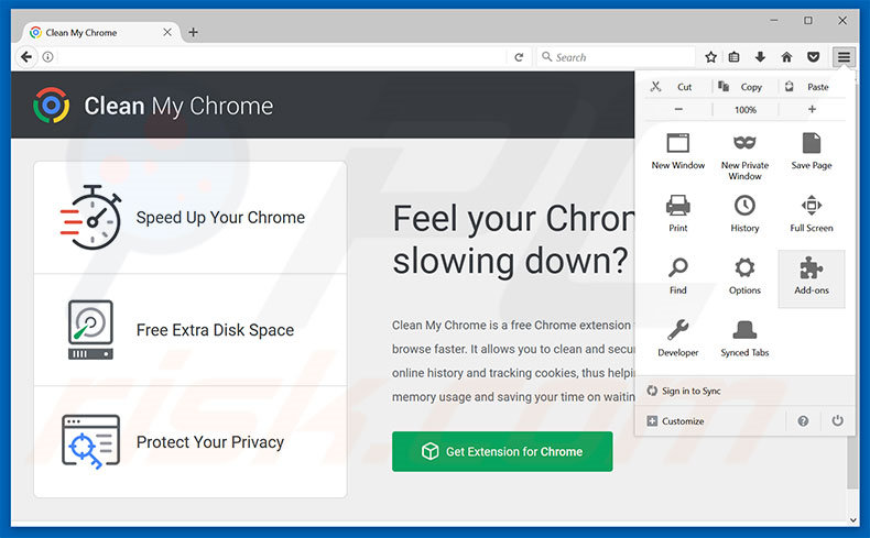 Removendo os anúncios Clean My Chrome do Mozilla Firefox passo 1