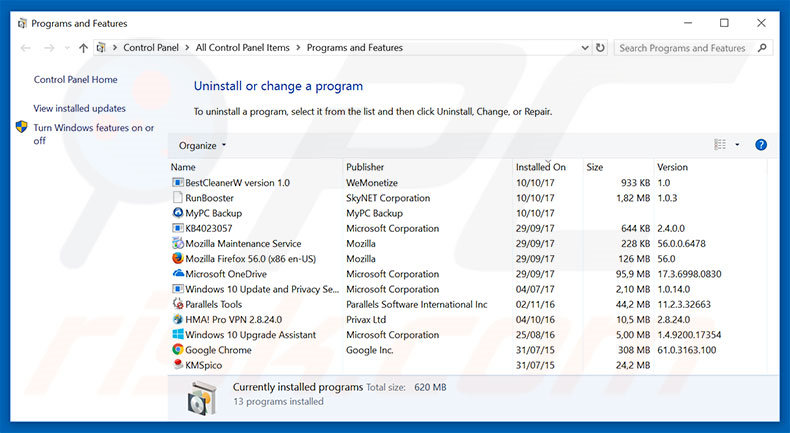 desinstalar o adware deloton.com via Painel de Controlo