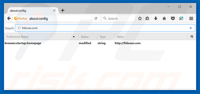Removendo a página inicial fidonav.com e motor de pesquisa padrão do Mozilla Firefox