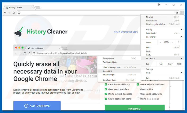Removendo os anúncios History Cleaner do Google Chrome passo 1