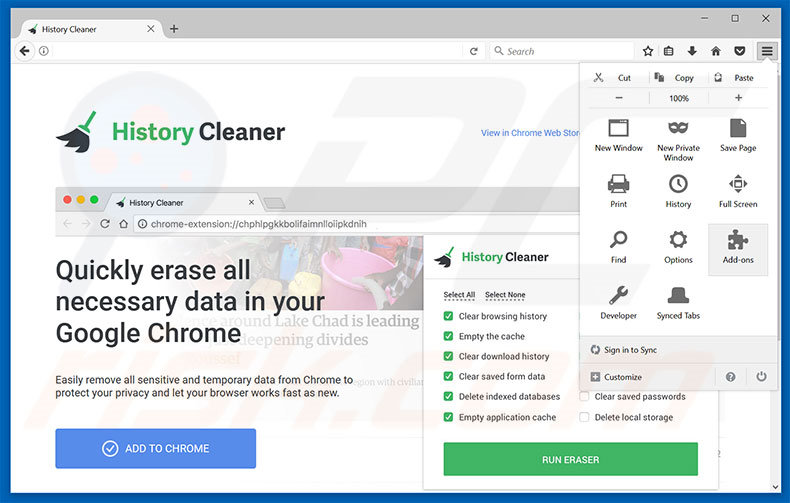 Removendo os anúncios History Cleaner do Mozilla Firefox passo 1