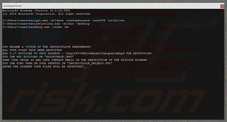 O ransomware InfinityLock abre uma janela pop-up