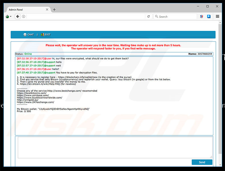 Chat ao vivo do ransomware Losers