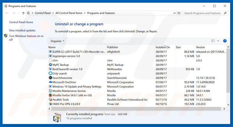 Desinstalar o adware Microsoft Edge Critical ERROR através do Painel de Controlo