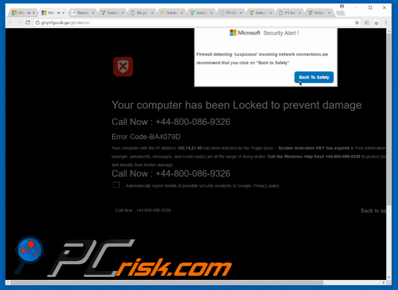 GIF da fraude do Microsoft Security Alert