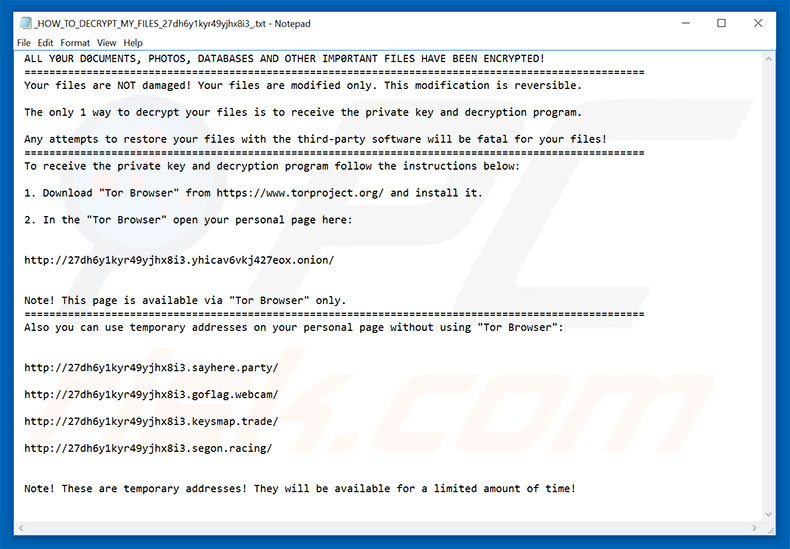 Instruções de desencriptação de My Decryptor