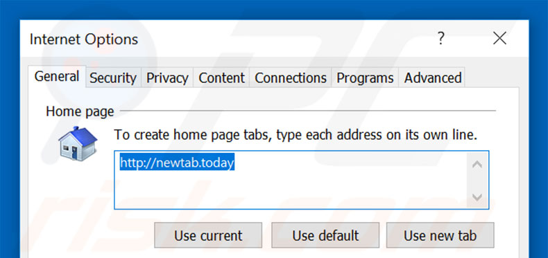 Removendo a página inicial newtab.today do Internet Explorer