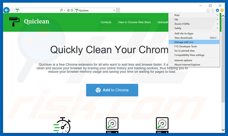 Removendo os anúncios Quiclean do Internet Explorer passo 1