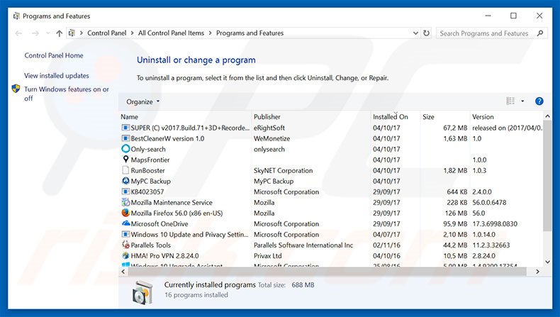 desinstalar o adware RDN_Trojan_Hacking File Detected via Painel de Controlo