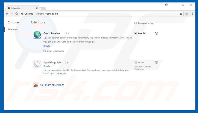 Removendo as extensões relacionadas a searchpage.com do Google Chrome