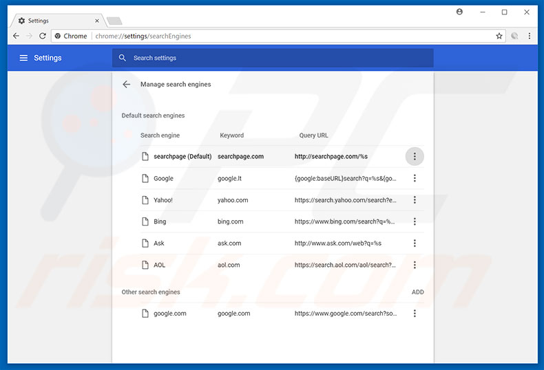 Removendo searchpage.com do motor de pesquisa padrão do Google Chrome
