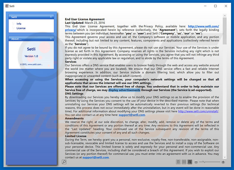 EULA do adware Setli