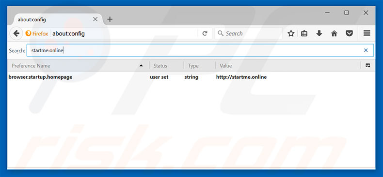 Removendo a página inicial startme.online e motor de busca padrão do Mozilla Firefox