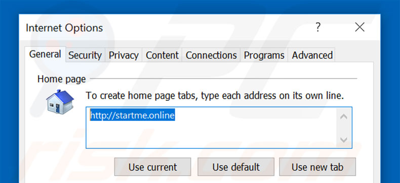 Removendo a página inicial startme.online do Internet Explorer