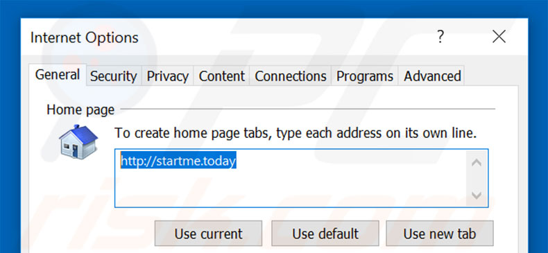 Removendo a página inicial startme.today do Internet Explorer