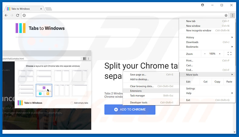 Removendo os anúncios Tabs To Windows do Google Chrome passo 1