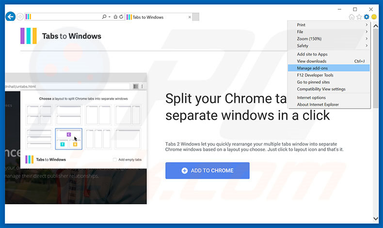 Removendo os anúncios Tabs To Windows do Internet Explorer passo 1