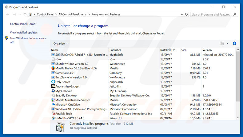 desinstalar o adware Tabs To Windows via Painel de Controlo