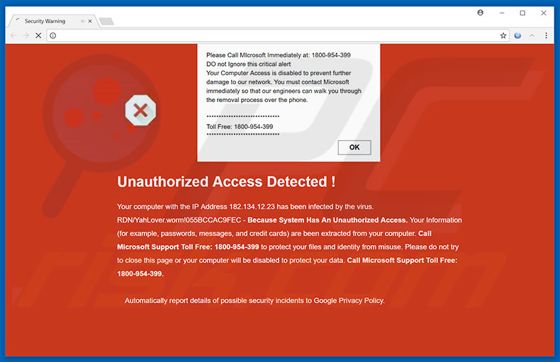 Variante da fraude do Google Chrome Unauthorized Access Denied !