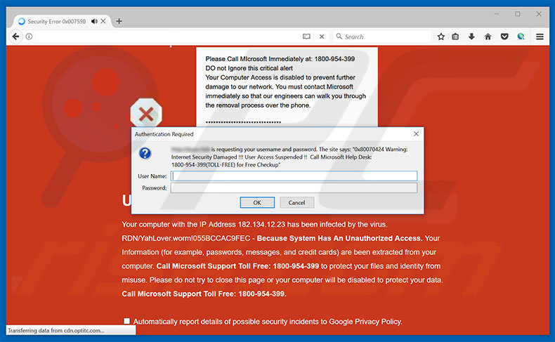 Variante da Fraude Mozilla Firefox Unauthorized Access Denied !