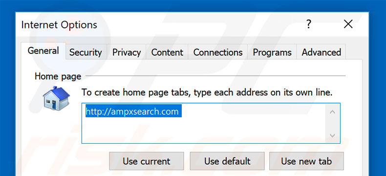 Removendo a página inicial ampxsearch.com do Internet Explorer