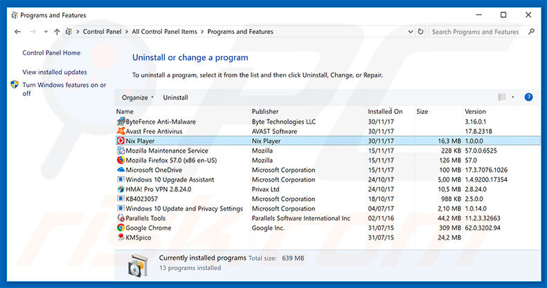 desinstalar o adware Cyber Security via Painel de Controlo