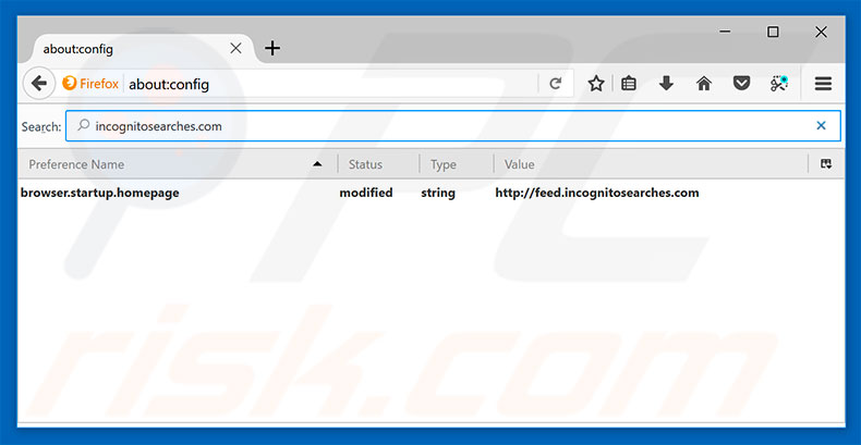 Removendo feed.incognitosearches.com da página inicial e motor de pesquisa padrão do Mozilla Firefox