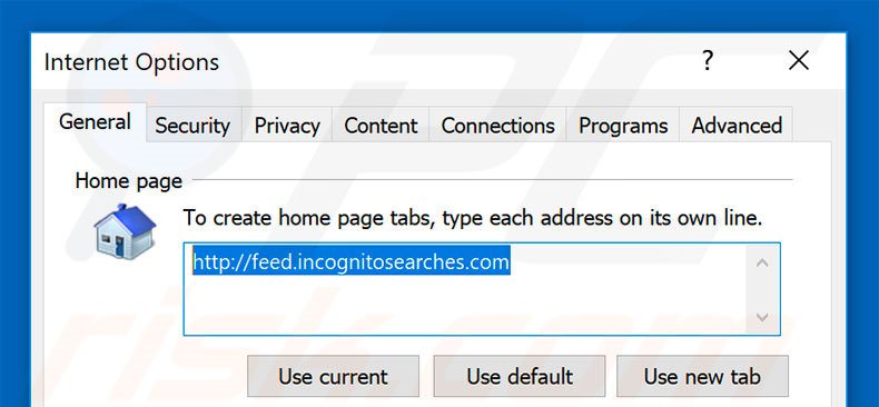 Removendo feed.incognitosearches.com da página inicial do Internet Explorer