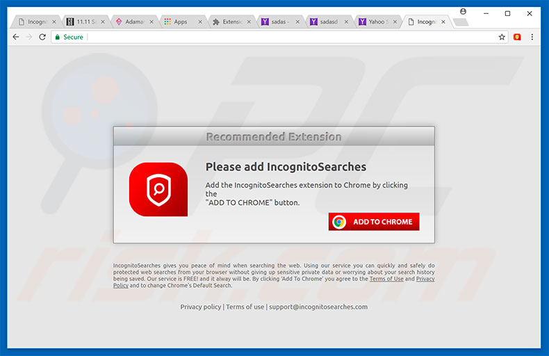 Website usado para promover o sequestrador de navegador de Incognito Searches