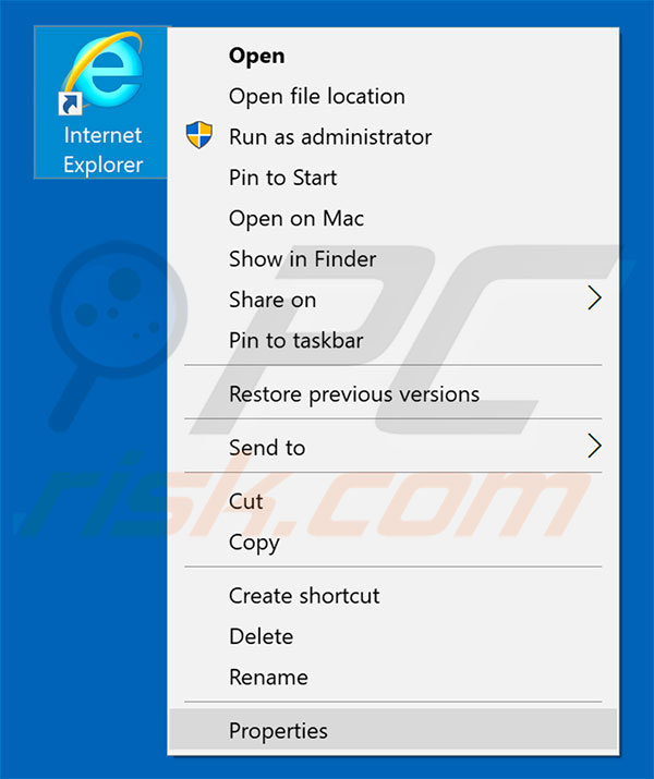 Removendo foxsearch.com do atalho do Internet Explorer passo 1