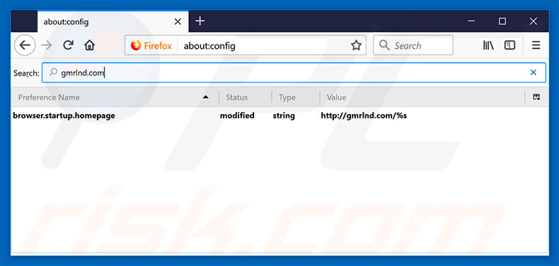 Removendo a página inicial gmrlnd.com e motor de pesquisa padrão do Mozilla Firefox