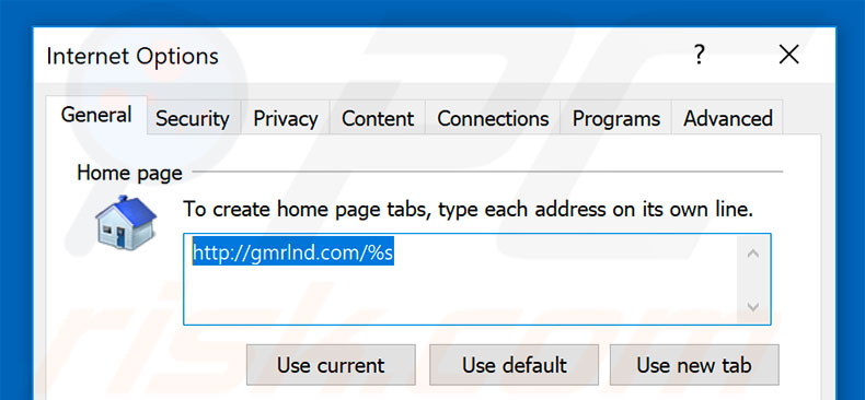 Removendo a página inicial gmrlnd.com do Internet Explorer